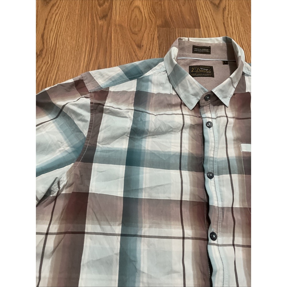 7 Diamonds Shirt Mens Large Plaid Button Up Cotton Short Sleeve Blue - Picture 12 of 13